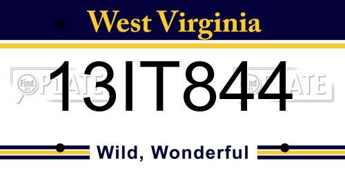 13IT844 West Virginia License Plate