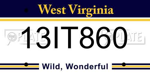 13IT860 West Virginia License Plate