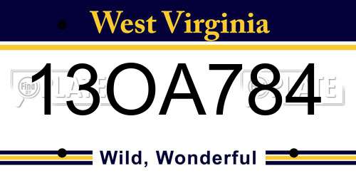 13OA784 West Virginia License Plate