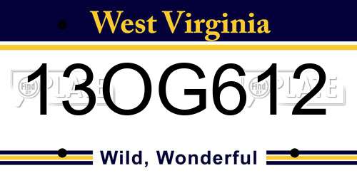 13OG612 West Virginia License Plate