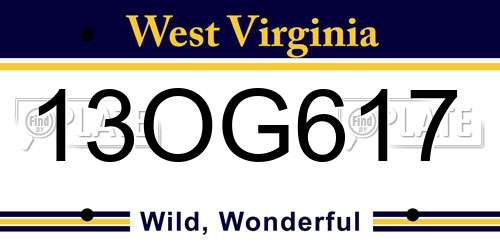 13OG617 West Virginia License Plate