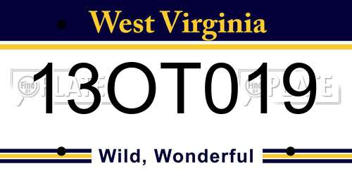 13OT019 West Virginia License Plate
