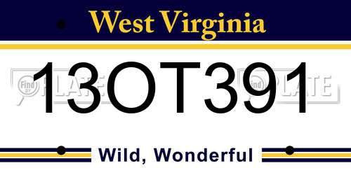 13OT391 West Virginia License Plate