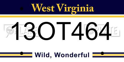 13OT464 West Virginia License Plate