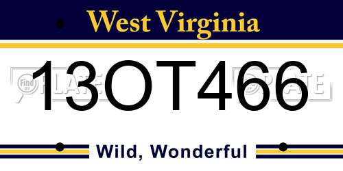 13OT466 West Virginia License Plate