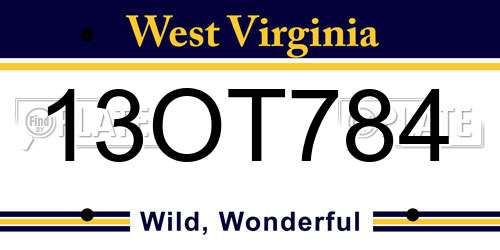 13OT784 West Virginia License Plate