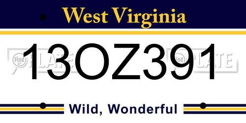 13OZ391 West Virginia License Plate