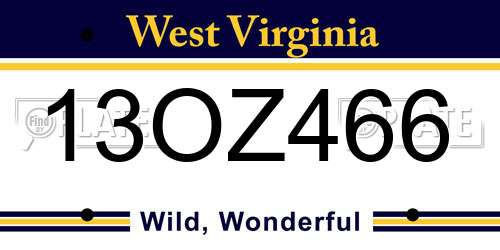 13OZ466 West Virginia License Plate