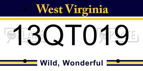 13QT019 West Virginia License Plate
