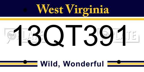 13QT391 West Virginia License Plate