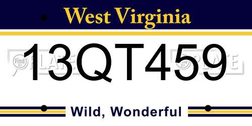 13QT459 West Virginia License Plate