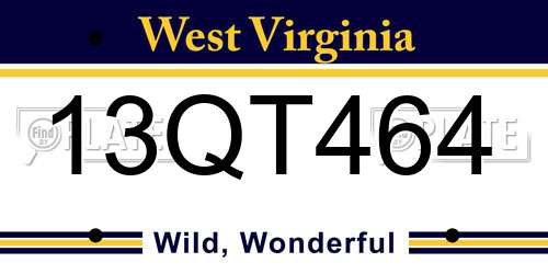 13QT464 West Virginia License Plate