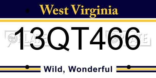 13QT466 West Virginia License Plate