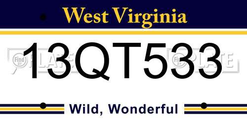 13QT533 West Virginia License Plate