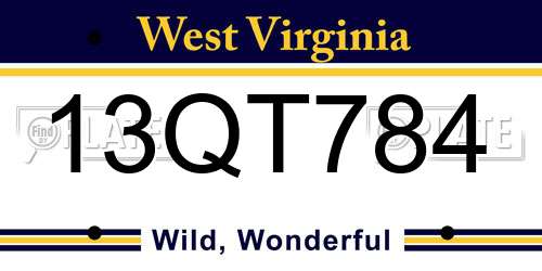 13QT784 West Virginia License Plate