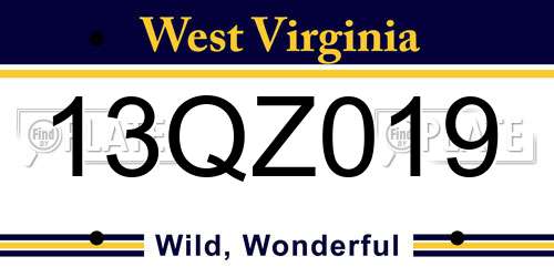 13QZ019 West Virginia License Plate
