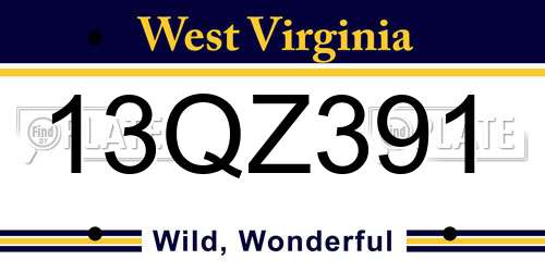 13QZ391 West Virginia License Plate
