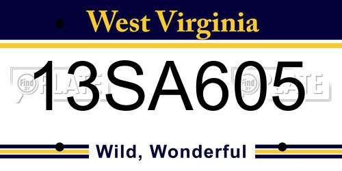 13SA605 West Virginia License Plate