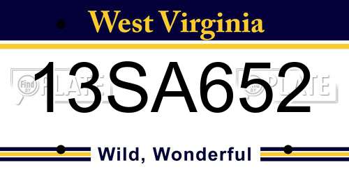 13SA652 West Virginia License Plate