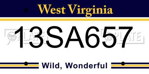 13SA657 West Virginia License Plate