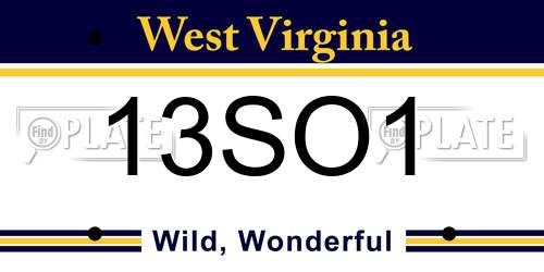 13SO1 West Virginia License Plate