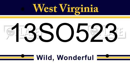 13SO523 West Virginia License Plate