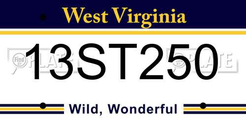 13ST250 West Virginia License Plate