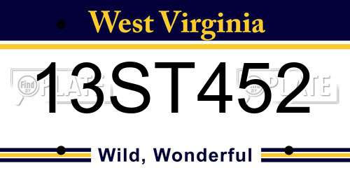13ST452 West Virginia License Plate