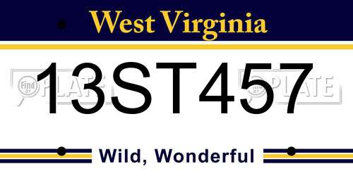 13ST457 West Virginia License Plate
