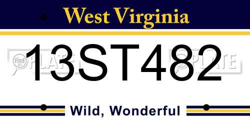 13ST482 West Virginia License Plate