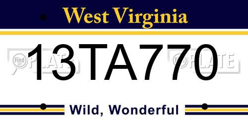 13TA770 West Virginia License Plate