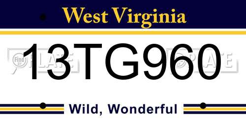 13TG960 West Virginia License Plate