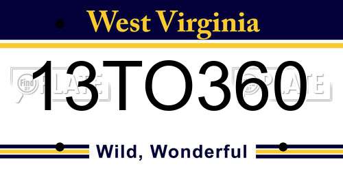 13TO360 West Virginia License Plate