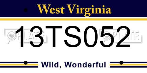 13TS052 West Virginia License Plate