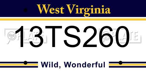 13TS260 West Virginia License Plate