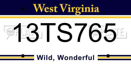 13TS765 West Virginia License Plate