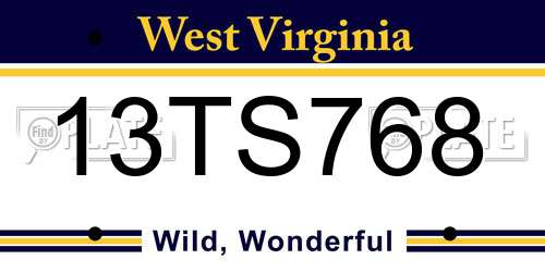 13TS768 West Virginia License Plate