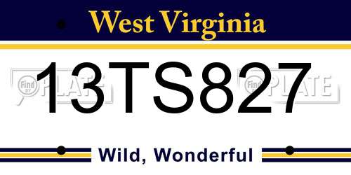 13TS827 West Virginia License Plate