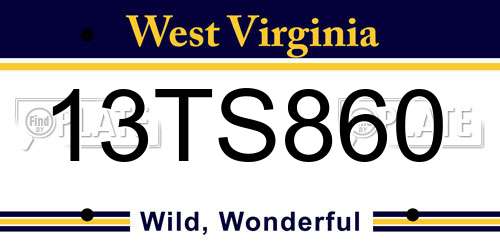 13TS860 West Virginia License Plate