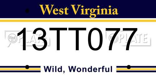 13TT077 West Virginia License Plate