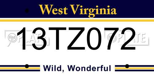 13TZ072 West Virginia License Plate