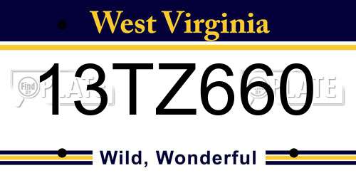 13TZ660 West Virginia License Plate