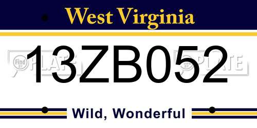 13ZB052 West Virginia License Plate