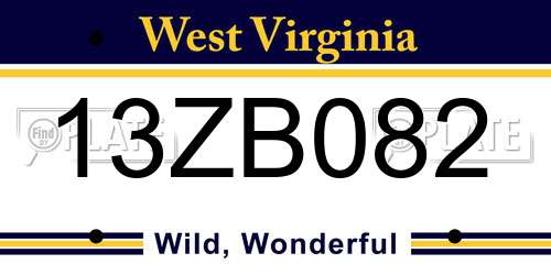 13ZB082 West Virginia License Plate