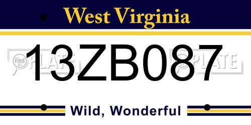 13ZB087 West Virginia License Plate