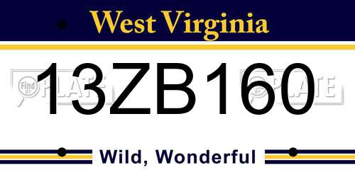 13ZB160 West Virginia License Plate