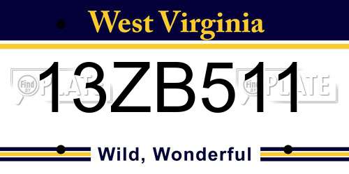 13ZB511 West Virginia License Plate