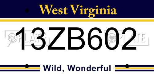 13ZB602 West Virginia License Plate