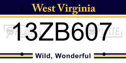 13ZB607 West Virginia License Plate