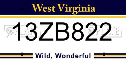 13ZB822 West Virginia License Plate